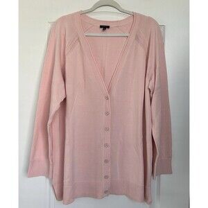 Talbots Plus Pink Raglan Girlfriend Cardigan Sweater Plus Size 2X Rib Knit Trim